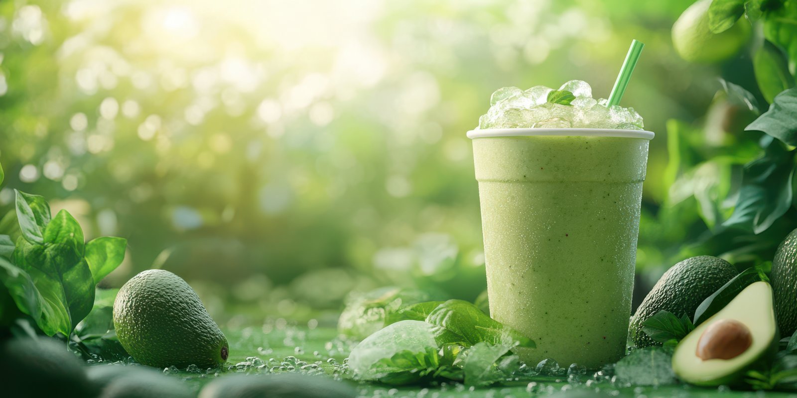 Refreshing smoothie surrounded by fresh ingredients in a natural setting